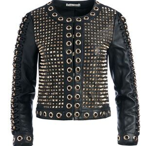 Alice + Olivia Black and Gold Leather Jacket
